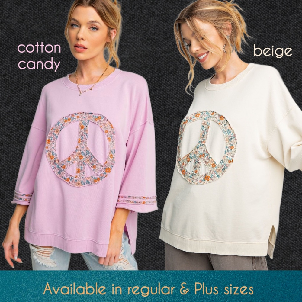 EASEL "Peace Petals" Mineral Washed Cotton Side Slits Peace Sign Patch Raw Seams - Picture 11 of 11